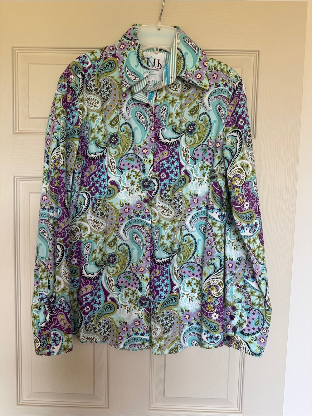 Paisley Button-Down Shirt - Multi Aqua & Purple